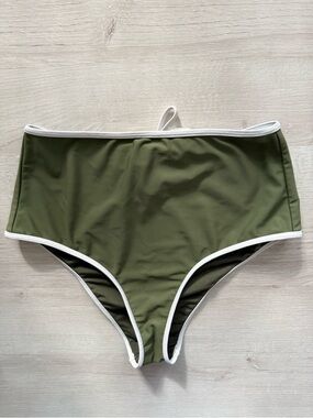 aerie swim hi-rise light olive green & white highwaisted bikini bottoms